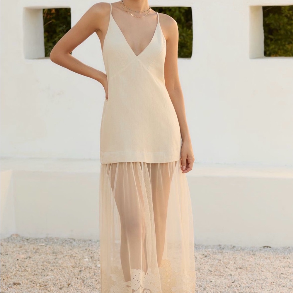 BY ANTHROPOLOGIE SLEEVELESS SHEER LINEN MAXI SLIP DRESS